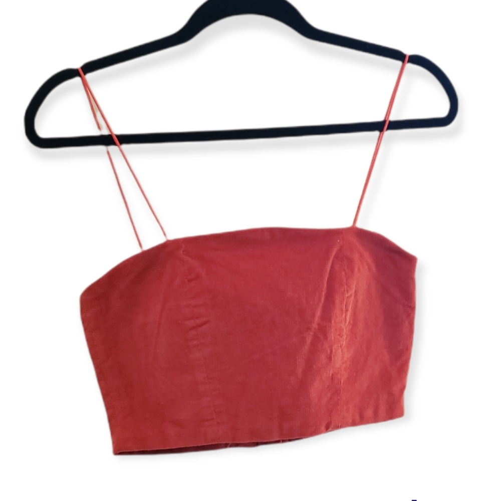 NWT MOMOKROM corduroy burnt orange crop top spaghetti straps back zipper Size S